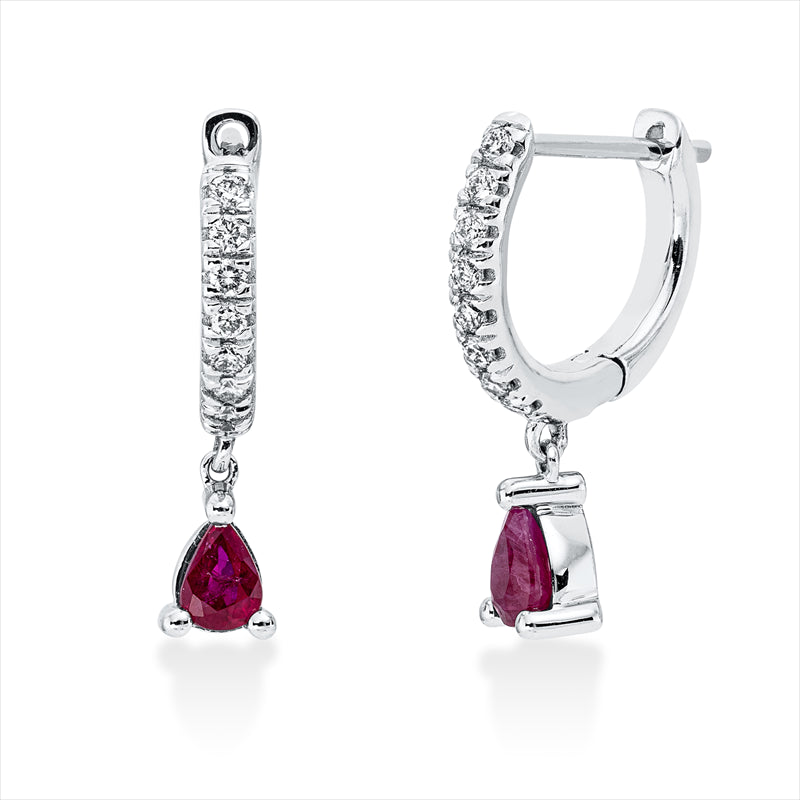 Ohrschmuck mit Rubin  aus 750/-18 Karat Weißgold mit 16 Diamanten 0