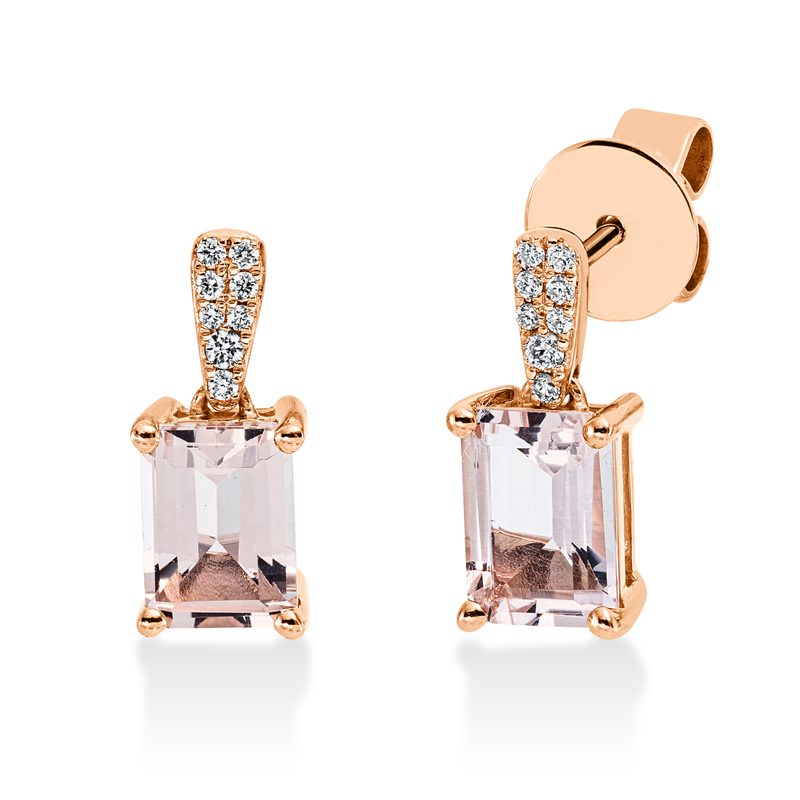 Ohrstecker mit Morganit  aus 750/-18 Karat Rotgold mit 16 Diamanten 0