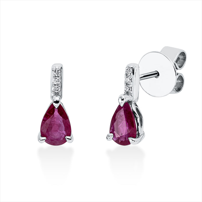 Ohrstecker mit Rubin  aus 750/-18 Karat Weißgold mit 6 Diamanten 0