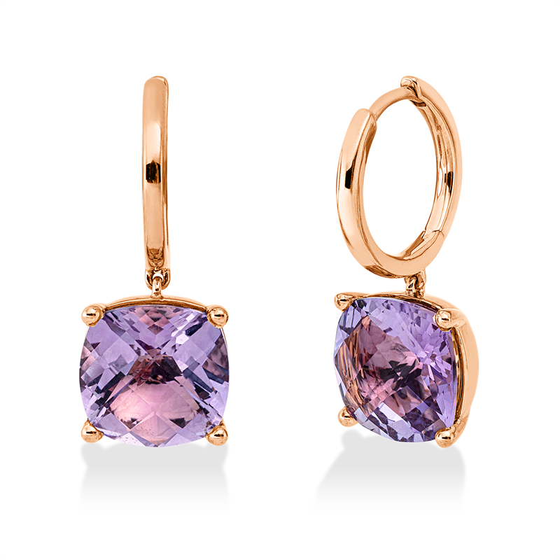 Ohrschmuck mit Amethyst  aus 750/-18 Karat Rotgold  