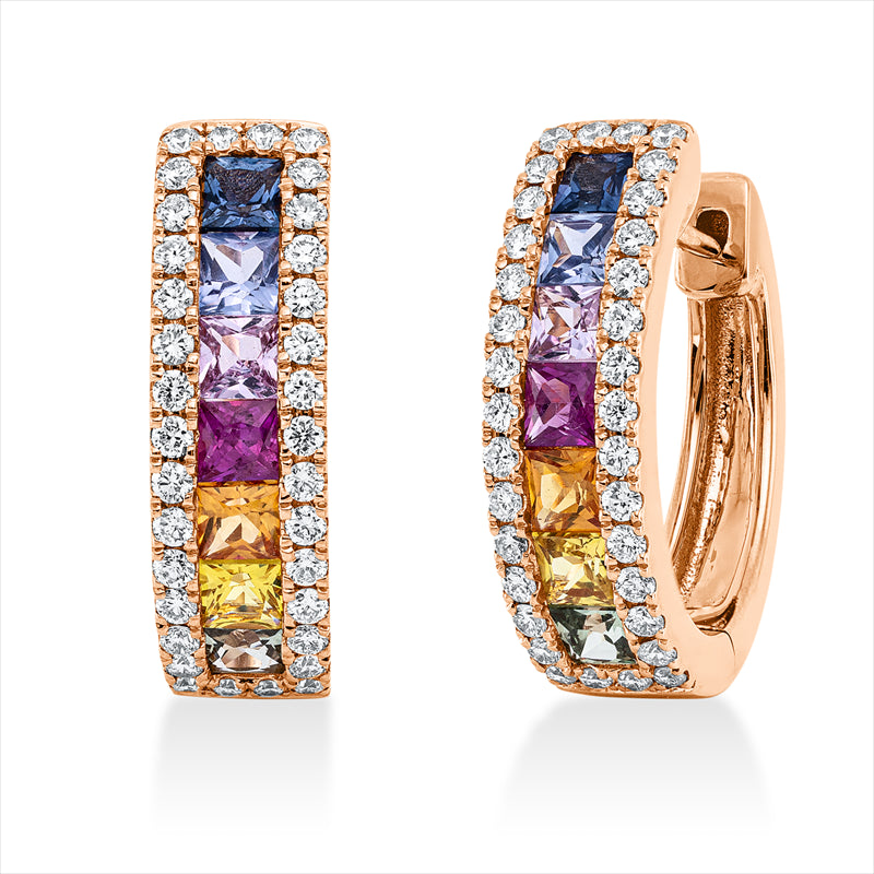 Creolen mit Saphir  aus 750/-18 Karat Rotgold mit 68 Diamanten 0