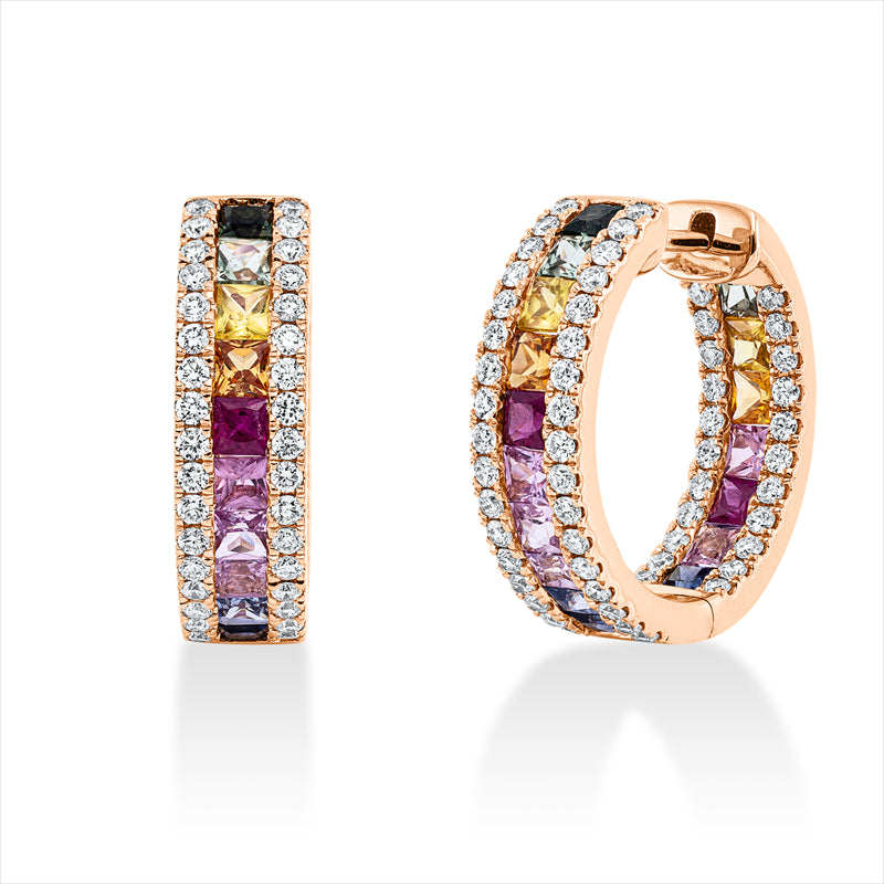 Creolen mit Saphir  aus 750/-18 Karat Rotgold mit 112 Diamanten 1