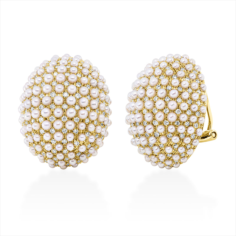 Ohrschmuck   mit Zuchtperle aus 750/-18 Karat Gelbgold mit 216 Diamanten 0
