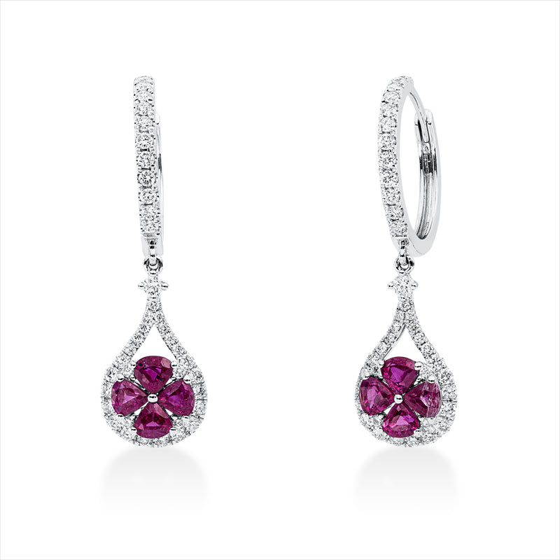 Ohrschmuck mit Rubin  aus 750/-18 Karat Weißgold mit 80 Diamanten 0