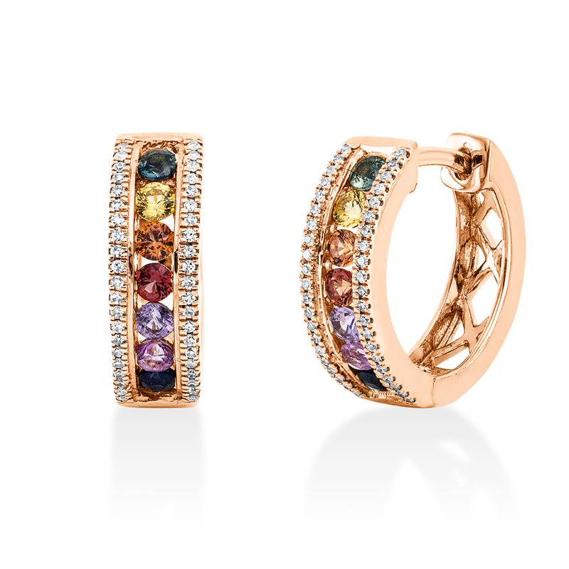 Creolen mit Saphir  aus 750/-18 Karat Rotgold mit 84 Diamanten 0