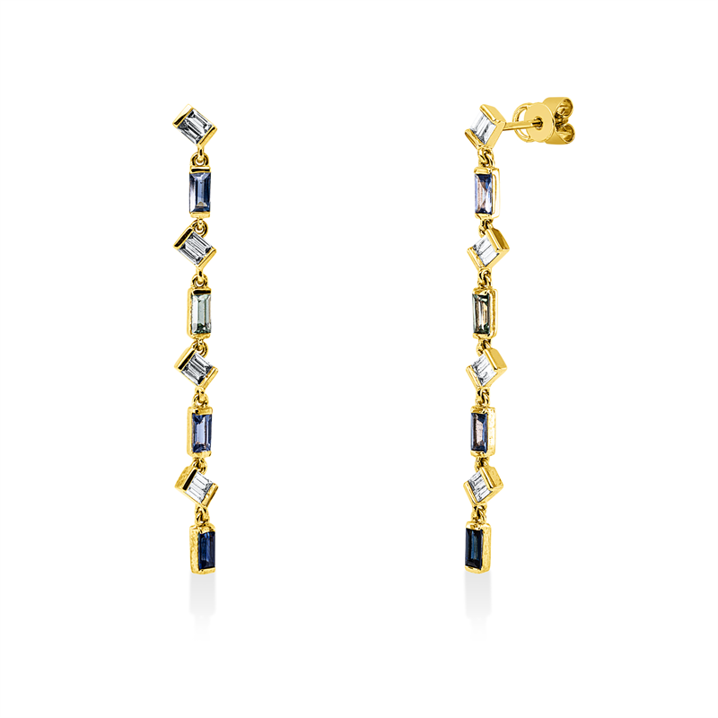 Ohrschmuck mit Saphir  aus 750/-18 Karat Gelbgold mit 16 Diamanten 0