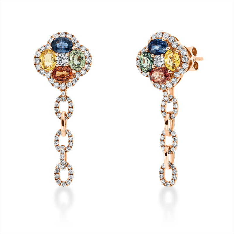 Ohrschmuck mit Saphir  aus 750/-18 Karat Rotgold mit 140 Diamanten 0