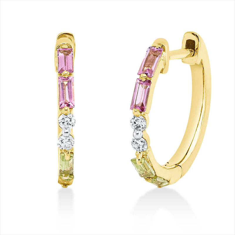 Creolen mit Peridot  aus 750/-18 Karat Gelbgold mit 4 Diamanten 0