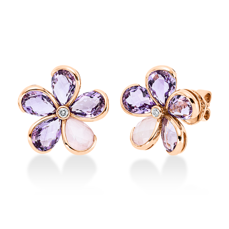 Ohrstecker mit Quarz  aus 750/-18 Karat Rotgold mit 2 Diamanten 0