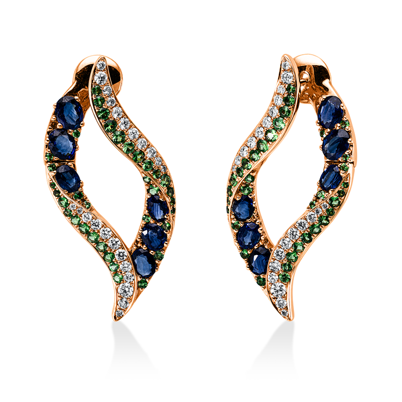 Ohrschmuck mit Tsavorith  aus 750/-18 Karat Rotgold mit 46 Diamanten 0