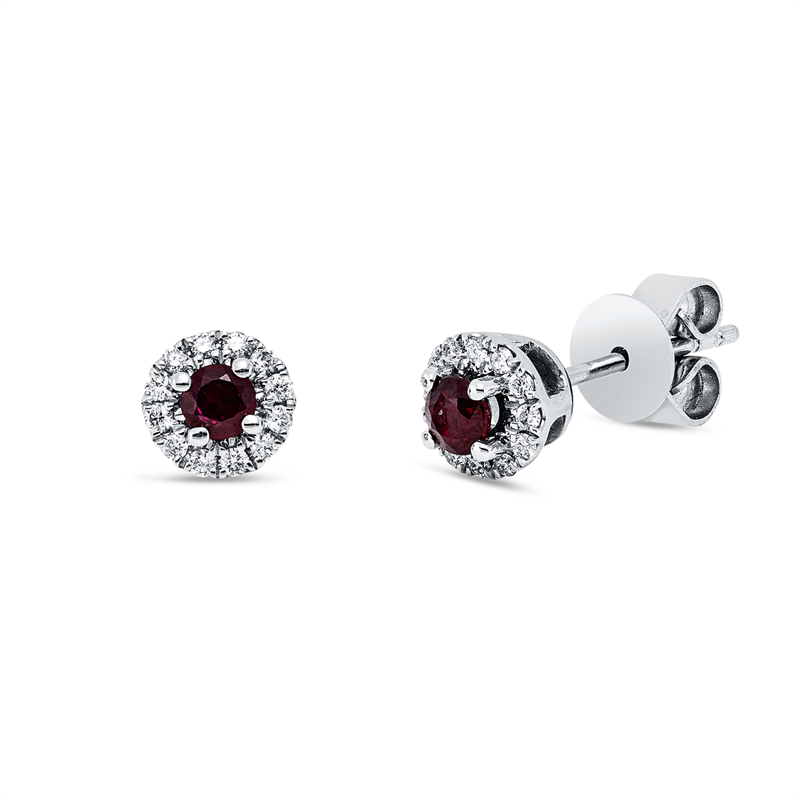 Ohrstecker mit Rubin  aus 750/-18 Karat Weißgold mit 24 Diamanten 0
