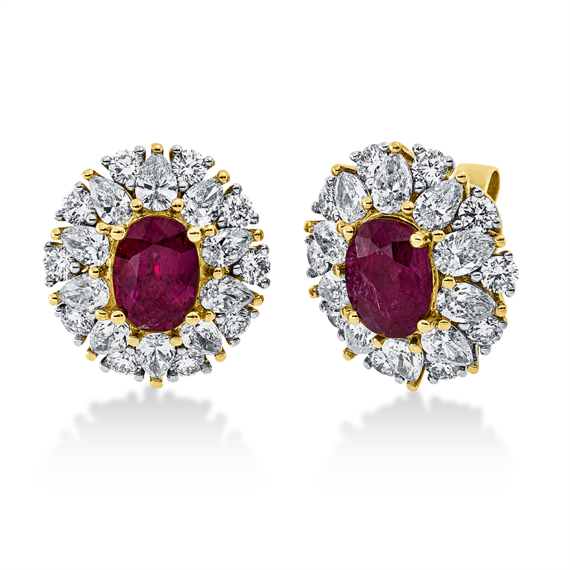 Ohrstecker mit Rubin  aus 750/-18 Karat Gelbgold / Weißgold mit 40 Diamanten 2