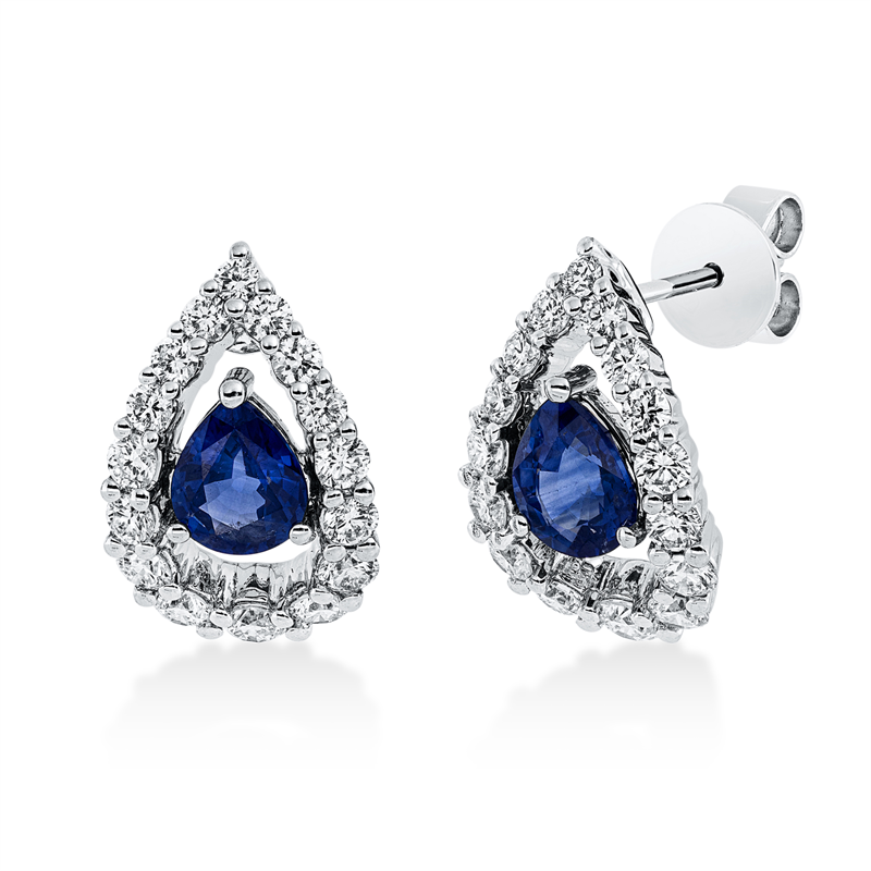 Ohrstecker mit Saphir  aus 750/-18 Karat Weißgold mit 32 Diamanten 1