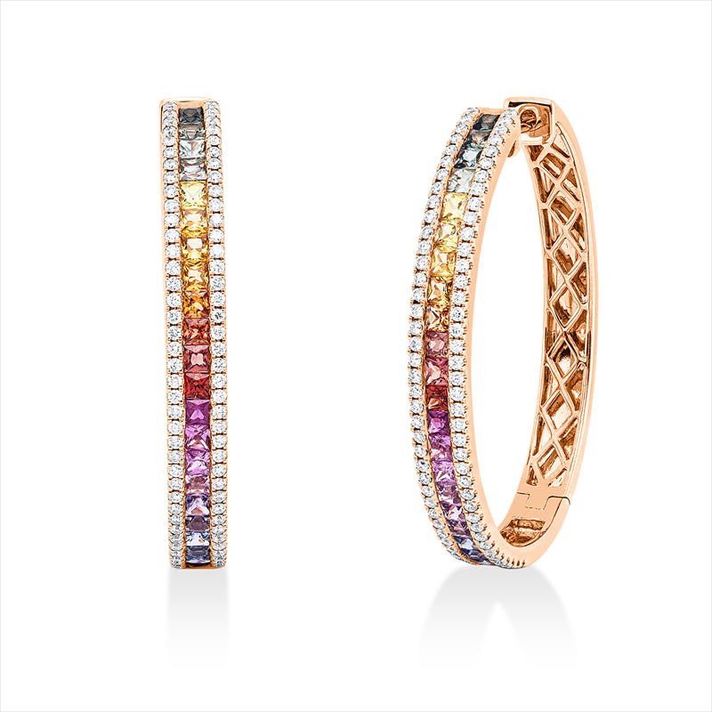 Creolen mit Rubin  aus 750/-18 Karat Rotgold mit 156 Diamanten 0