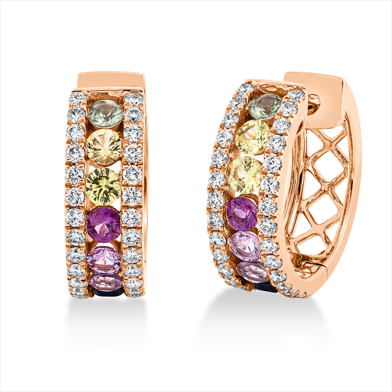 Creolen mit Saphir  aus 750/-18 Karat Rotgold mit 56 Diamanten 0