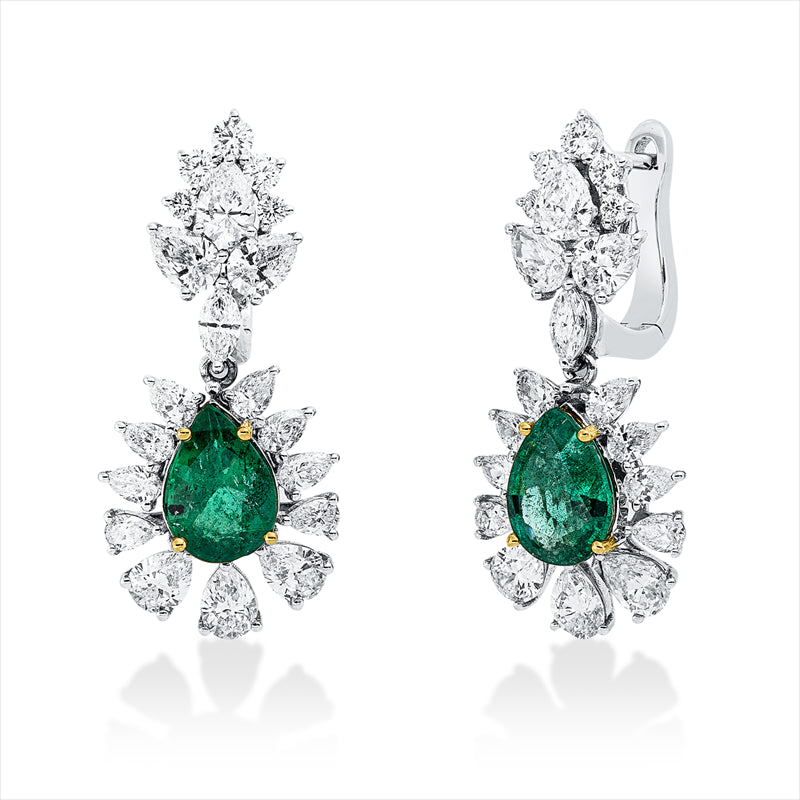 Ohrschmuck mit Smaragd  aus 750/-18 Karat Weißgold / Gelbgold mit 40 Diamanten 2