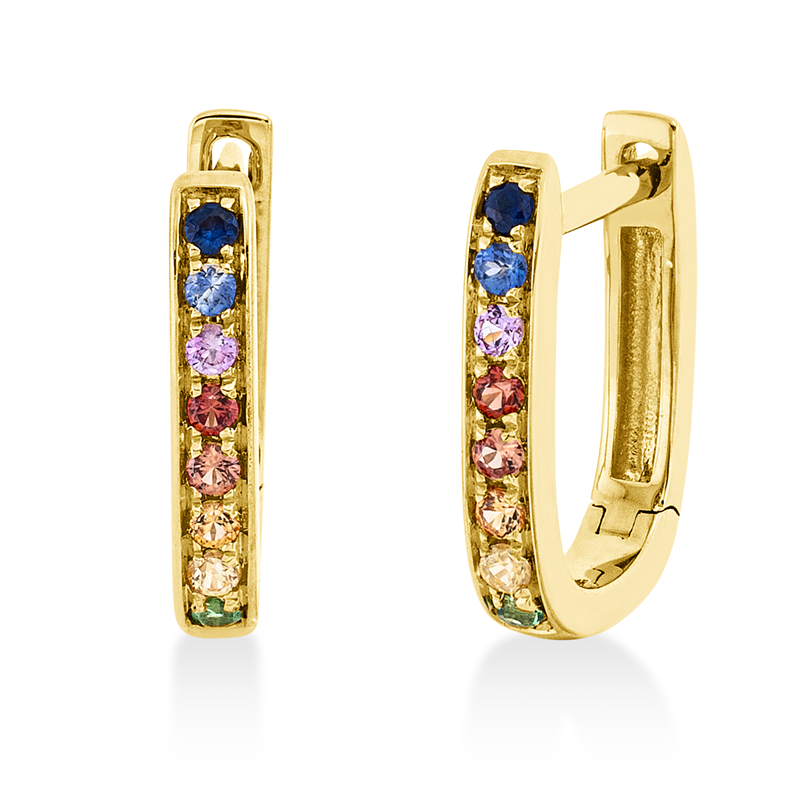 Creolen mit Farbstein  aus 750/-18 Karat Gelbgold  