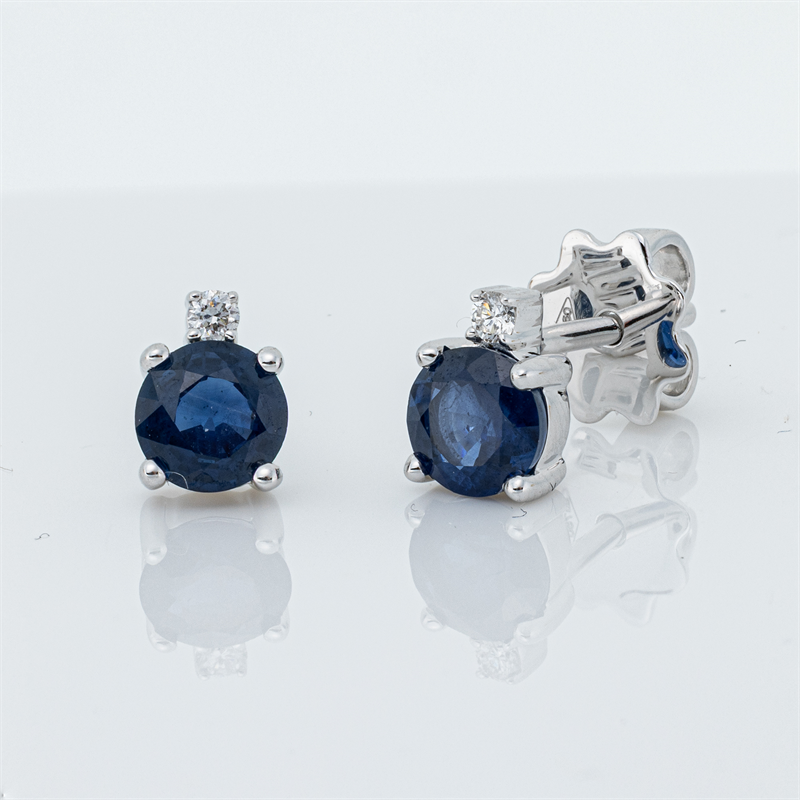 Ohrstecker mit Saphir  aus 750/-18 Karat Weißgold mit 2 Diamanten 0