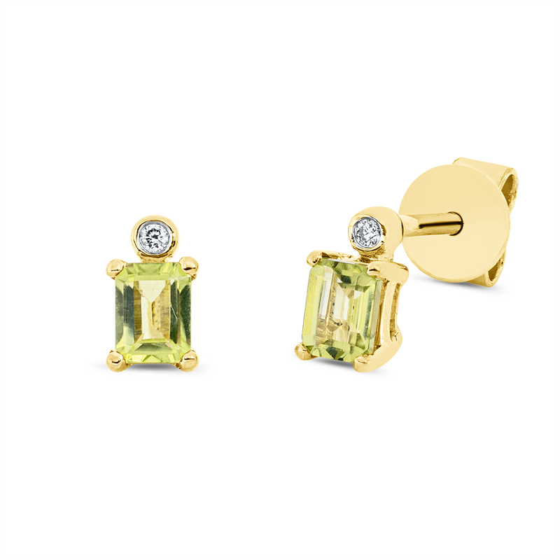 Ohrstecker mit Peridot  aus 750/-18 Karat Gelbgold mit 2 Diamanten 0