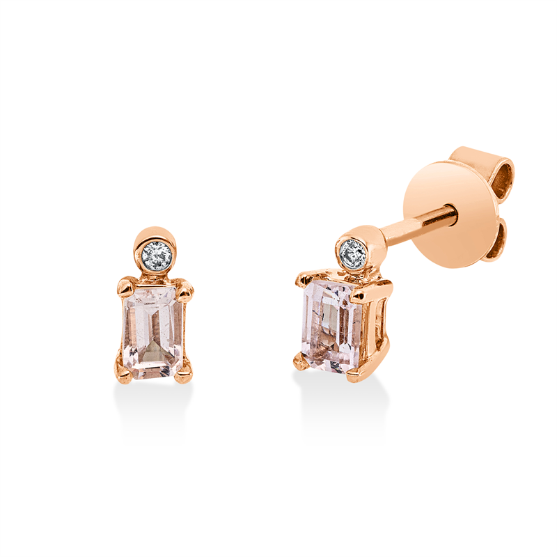 Ohrstecker mit Morganit  aus 750/-18 Karat Rotgold mit 2 Diamanten 0