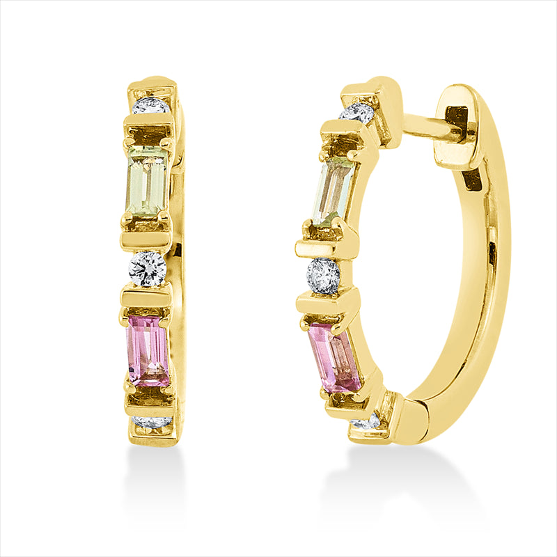 Creolen mit Peridot  aus 750/-18 Karat Gelbgold mit 6 Diamanten 0