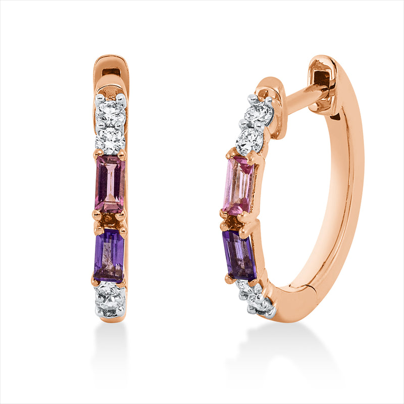 Creolen mit Amethyst  aus 750/-18 Karat Rotgold mit 8 Diamanten 0