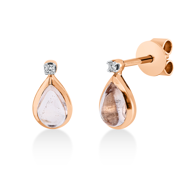 Ohrstecker mit Morganit  aus 750/-18 Karat Rotgold mit 2 Diamanten 0
