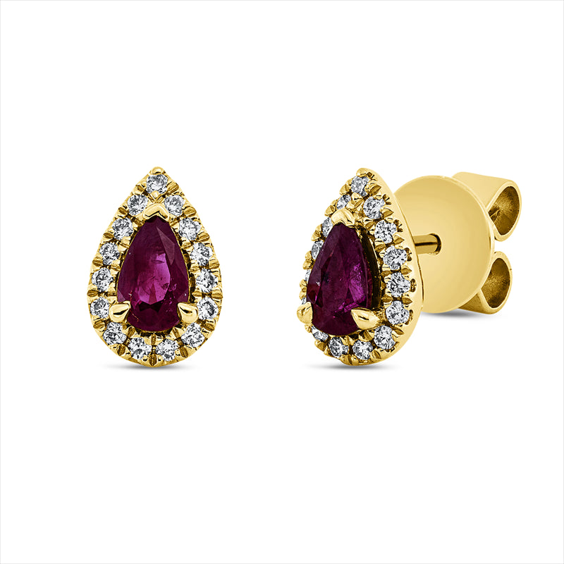 Ohrstecker mit Rubin  aus 750/-18 Karat Gelbgold mit 30 Diamanten 0