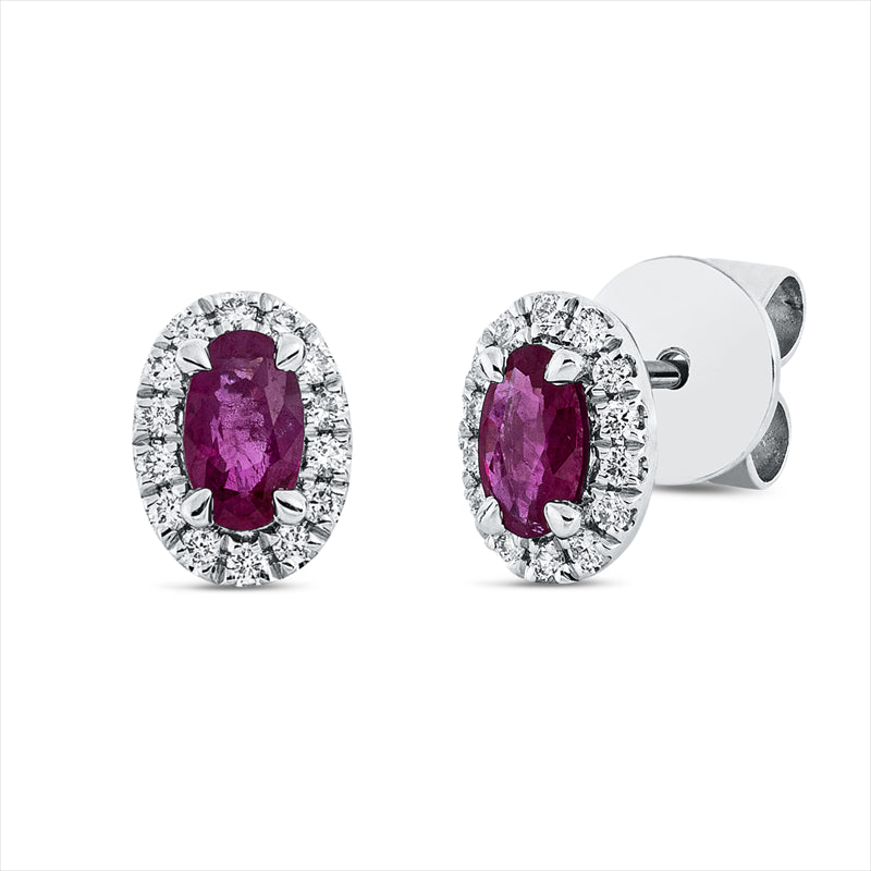 Ohrstecker mit Rubin  aus 750/-18 Karat Weißgold mit 28 Diamanten 0