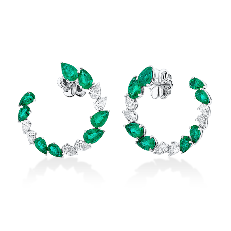 Ohrschmuck mit Smaragd  aus 750/-18 Karat Weißgold mit 12 Diamanten 1