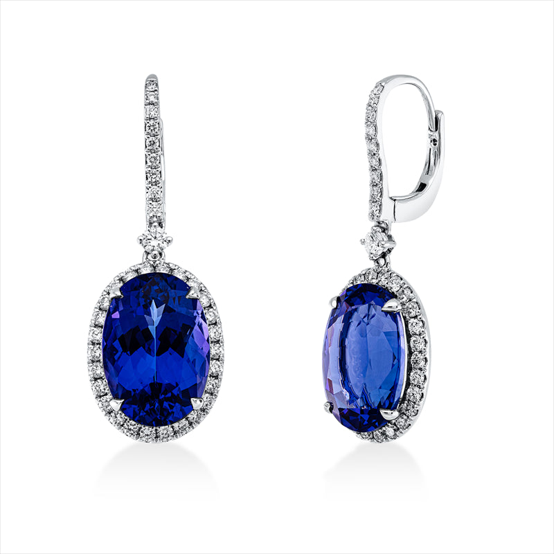 Ohrschmuck mit Tansanit  aus 750/-18 Karat Weißgold mit 72 Diamanten 0