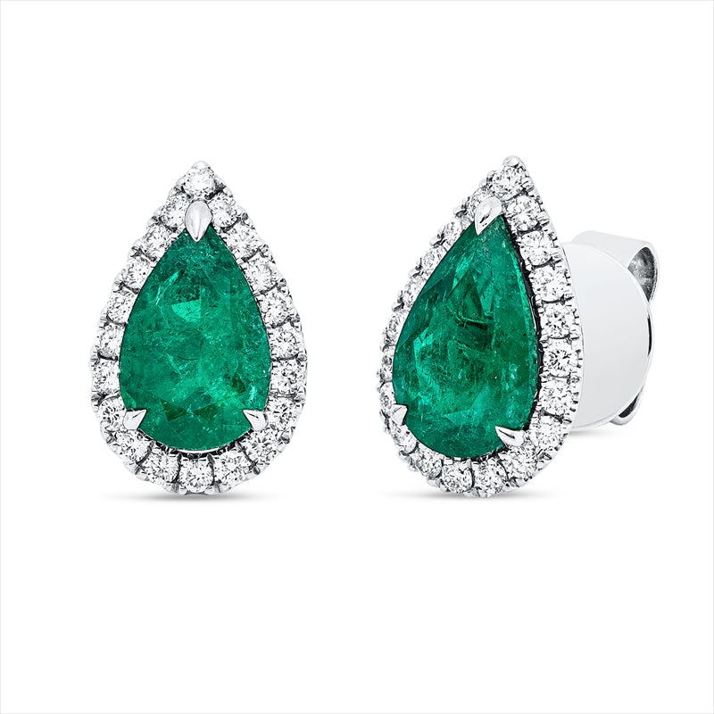 Ohrstecker mit Smaragd  aus 750/-18 Karat Weißgold mit 40 Diamanten 0