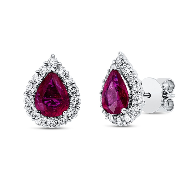 Ohrstecker mit Rubin  aus 750/-18 Karat Weißgold mit 28 Diamanten 0