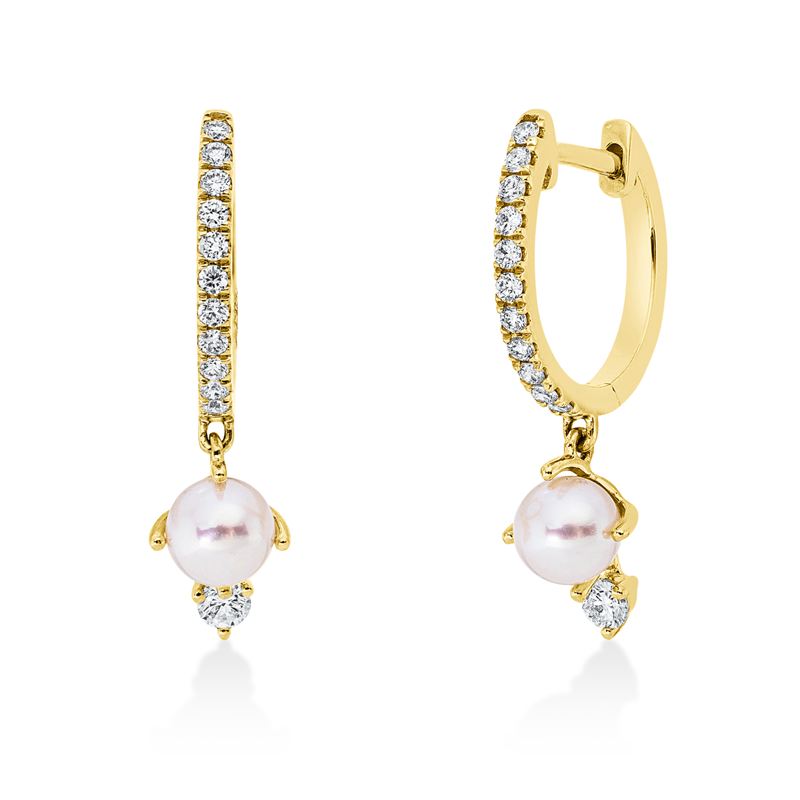 Creolen   mit Süßwasserperle aus 750/-18 Karat Gelbgold mit 24 Diamanten 