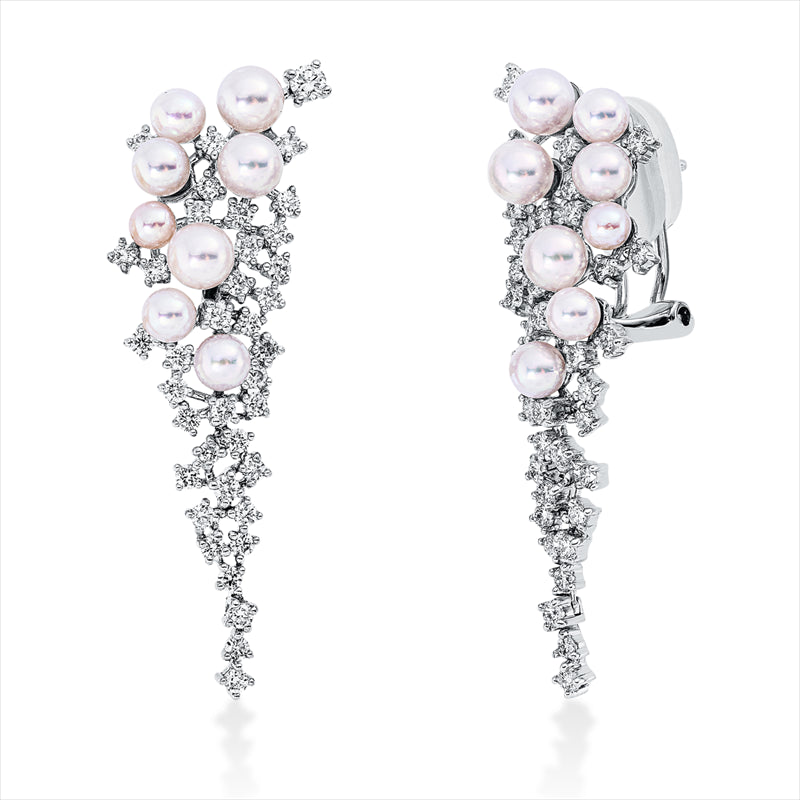 Ohrstecker   mit Zuchtperle aus 750/-18 Karat Weißgold mit 76 Diamanten 1