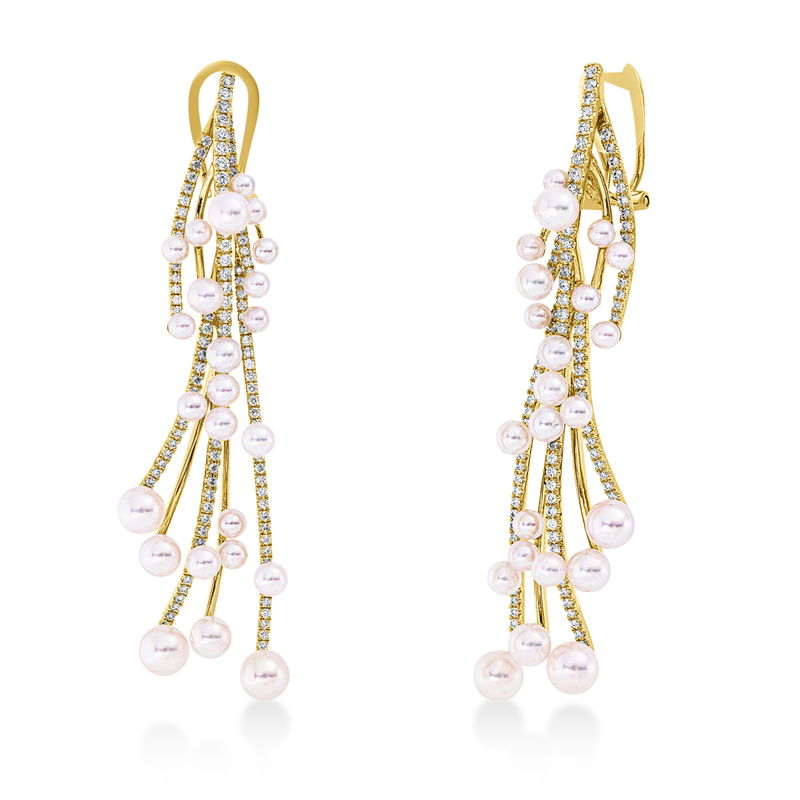 Ohrschmuck   mit Zuchtperle aus 750/-18 Karat Gelbgold mit 214 Diamanten 1