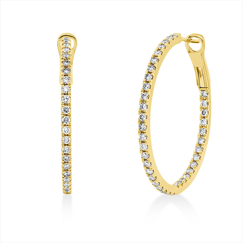 Creolen    aus 750/-18 Karat Gelbgold mit 76 Diamanten 1 ct