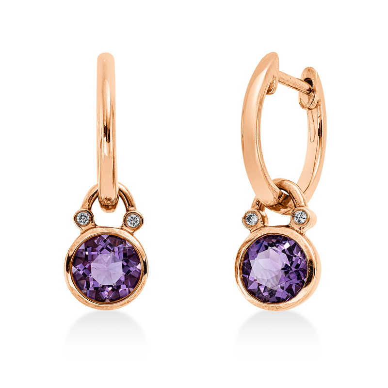 Ohrschmuck mit Amethyst  aus 585/-14 Karat Rotgold mit 4 Diamanten 0