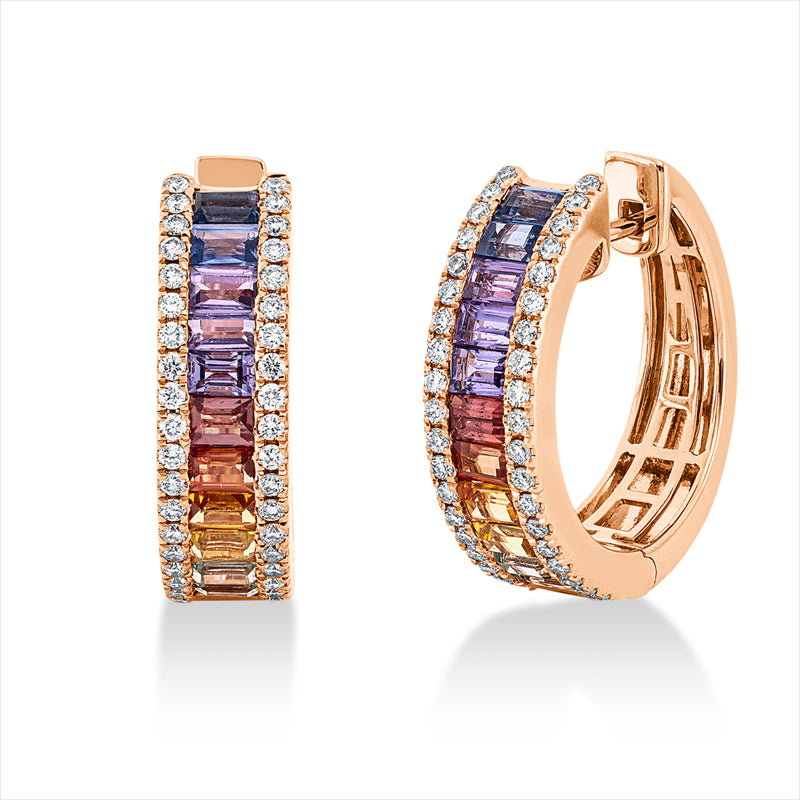 Creolen mit Saphir  aus 750/-18 Karat Rotgold mit 76 Diamanten 0