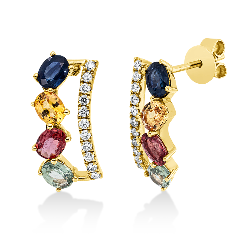 Ohrstecker mit Saphir  aus 750/-18 Karat Gelbgold mit 22 Diamanten 0