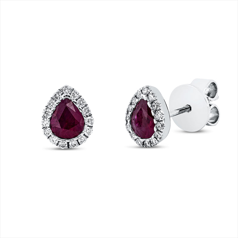 Ohrstecker mit Rubin  aus 750/-18 Karat Weißgold mit 30 Diamanten 0