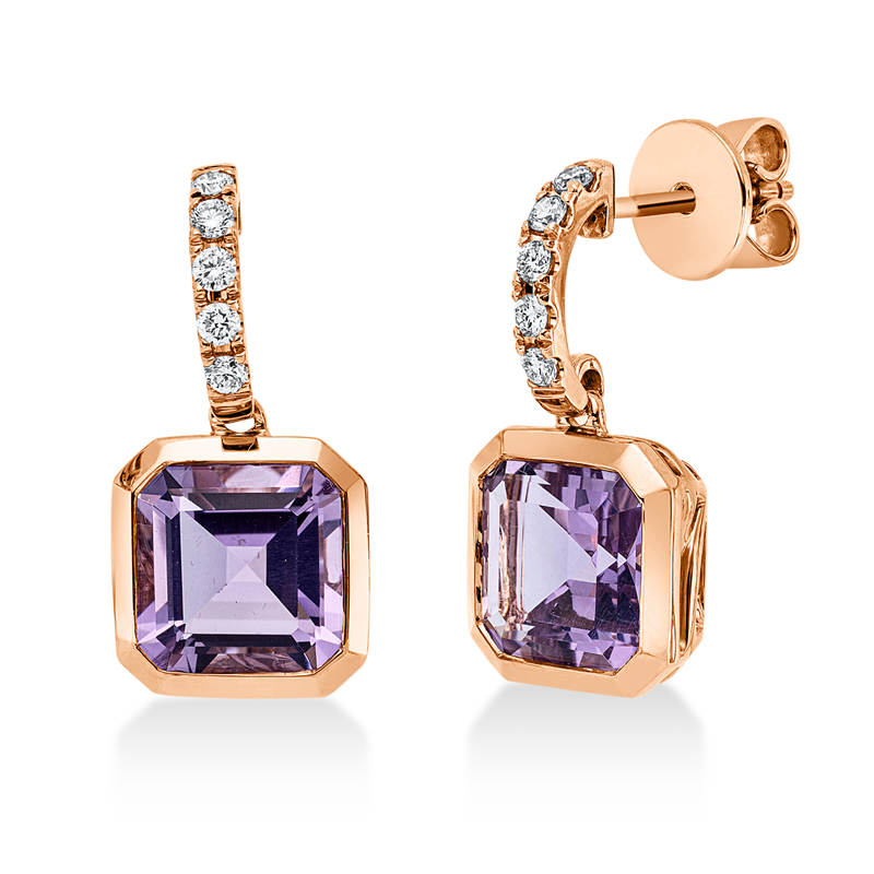 Ohrschmuck mit Amethyst  aus 750/-18 Karat Rotgold mit 10 Diamanten 0