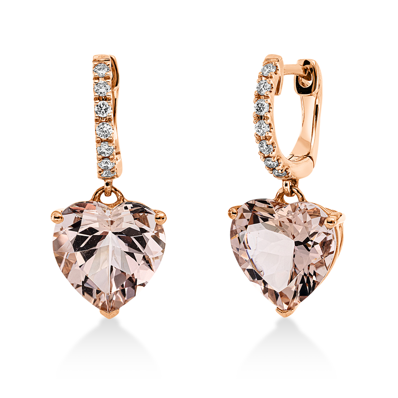 Ohrschmuck mit Morganit  aus 750/-18 Karat Rotgold mit 14 Diamanten 0