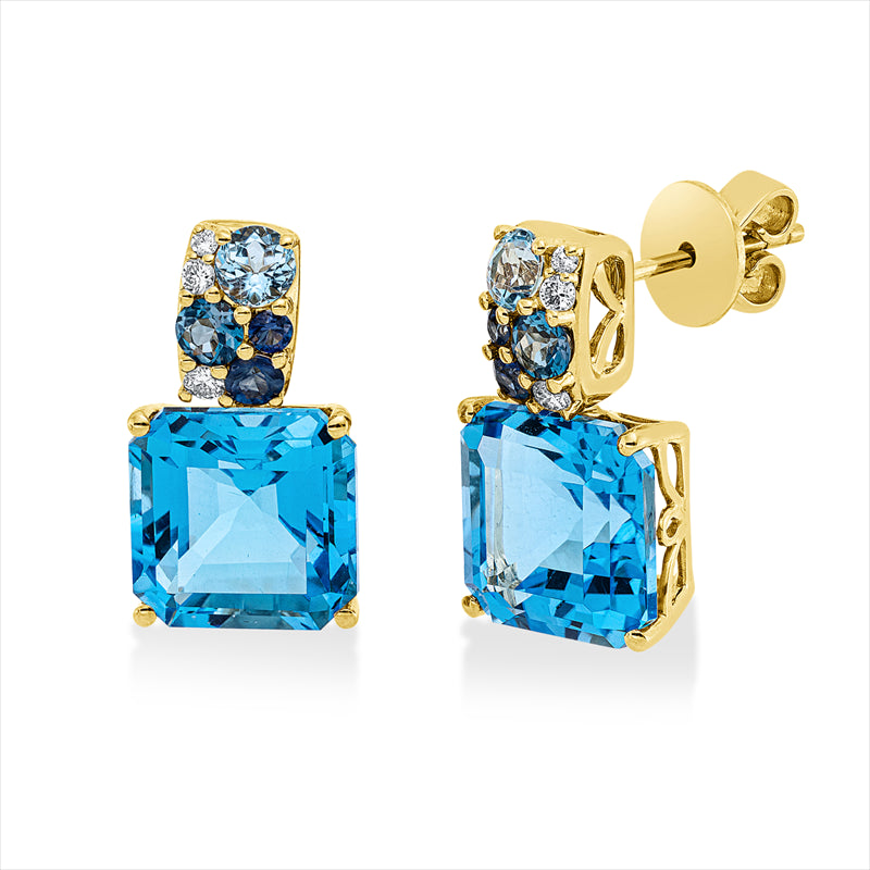 Ohrstecker mit Saphir  aus 750/-18 Karat Gelbgold mit 6 Diamanten 0