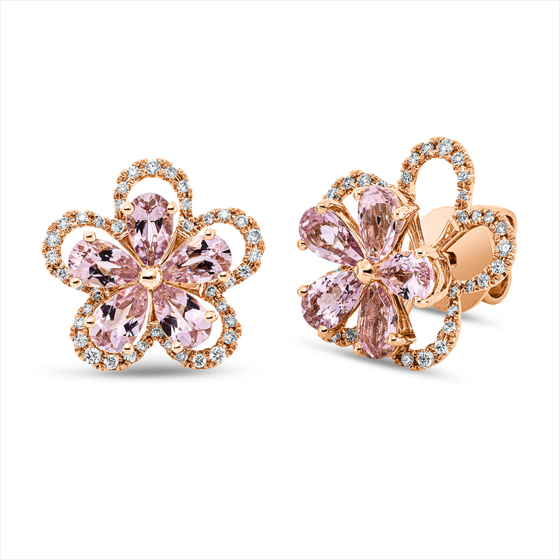 Ohrstecker mit Turmalin  aus 750/-18 Karat Rotgold mit 80 Diamanten 0