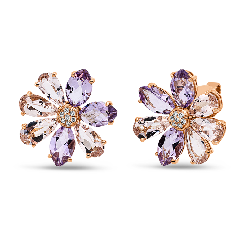 Ohrstecker mit Amethyst  aus 750/-18 Karat Rotgold mit 14 Diamanten 0
