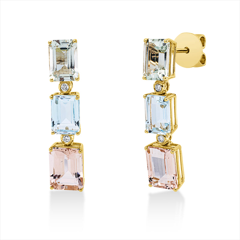 Ohrschmuck mit Farbstein  aus 750/-18 Karat Gelbgold mit 4 Diamanten 0