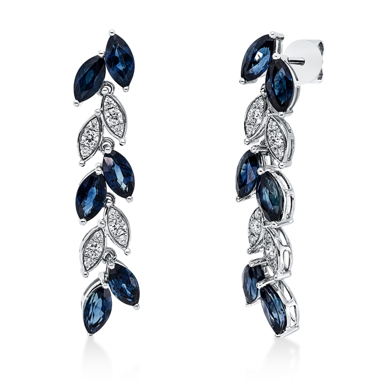 Ohrschmuck mit Saphir  aus 750/-18 Karat Weißgold mit 24 Diamanten 0