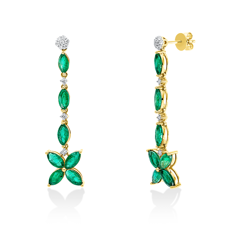 Ohrschmuck mit Smaragd  aus 750/-18 Karat Gelbgold / Weißgold mit 20 Diamanten 0