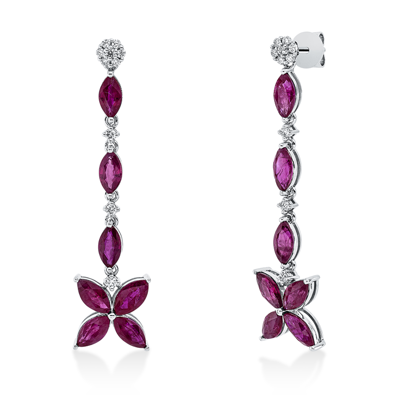 Ohrschmuck mit Rubin  aus 750/-18 Karat Weißgold mit 20 Diamanten 0